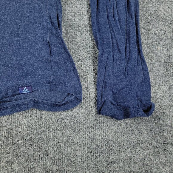 Prana Shirt Women Medium Blue Patch Logo Round Neck Long Sleeve Pocket Pullover - Picture 4 of 15
